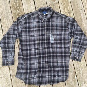 VINTAGE PENNY'S TOWNCRAFT BUTTON DOWN PLAID FLANNEL NWT Black White Gray XL